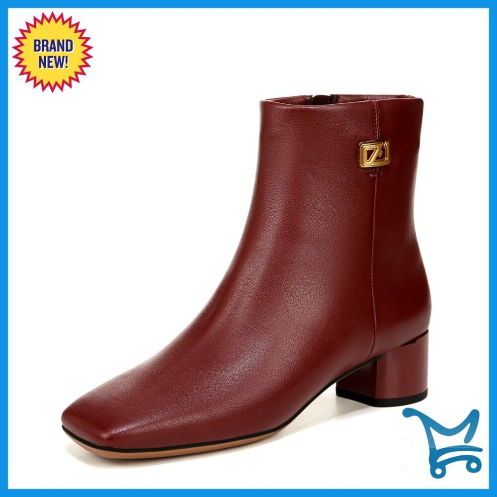 Leather Ankle Booties with Side Zipper Low Heel Dressy Women's Shoes